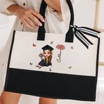 Personalisierte Cartoon Charakter Geburtsblume Schmetterling Canvas Tragetasche Tote Bag mit Namen Graduierung Geburtstag Geschenk für Mädchen Freunde