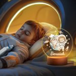Personalisierte niedliche Löwe Bär Tier Astronauten Sonnensystem Planeten LED-Nachtlicht mit Namen und hölzerne Basis Kinderzimmer Dekoration Geburtstag Geschenk für Kinder