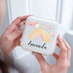 Personalised Watercolour Rainbow Leather Jewellery Box with Name Jewellery Travel Case Birthday Valentine's Day Gift for Women
