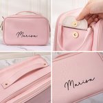 Henkilökohtainen Yksinkertainen nimi Design Suuri monilokeroinen nahkainen meikkilaukku, jossa on meikkisiveltimen haltija Travel Essentials Syntymäpäivälahja naisille