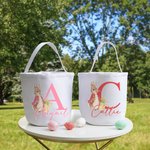 Conejito personalizado con inicial y nombre Cesta de caramelos grande de lona con asa Divertida caza de huevos de Pascua Regalo para niños Niñas