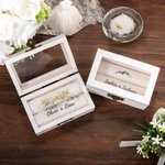 Personalised Elegant Wooden Ring Box with Names and Protective Ring Cushion Wedding Engagement Keepsake Gift for Bride Groom Couple