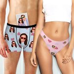 Personalizado Multicolor Línea Amor Pareja Cara Foto Diseño Transpirable Tanga Breve Boxer Ropa Interior Set Día de San Valentín Aniversario Regalo para Hombres Mujeres