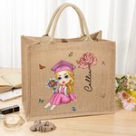Personalizada Mariposa Personaje de dibujos animados Bolsa de yute reutilizable con flor de nacimiento y nombre Graduación Cumpleaños Regalo para niñas Amigos