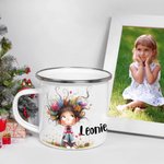 Personalized Cute Whimsical Quirky Girl 12oz Colorful Rim Enamel Mug with Name Birthday Back to School Holiday Gift for Kids
