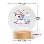 Luce notturna a LED personalizzata con arcobaleno unicorno e nome con base in legno per cameretta arredamento regalo di compleanno per bambini