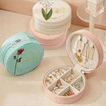 Personalized Gold-Edged Birth Flower PU Leather Jewellery Box with Name Portable Travel Accessories Birthday Anniversary Gift for Women Girls