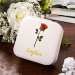 Personalized Gold-Edged Birth Flower PU Leather Jewelry Box with Name Portable Travel Essential Birthday Gift for Women