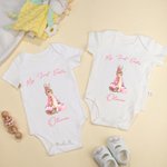 Personalised Cute Bunny Short-Sleeve 100% Cotton Baby Bodysuit with Name Birthday First Easter Gift for Baby Girl Boy