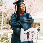 Personalized Graduation Cartoon Character Birth Flower Canvas Large Tote Bag with Name and Leather Handle Travel Accessories Birthday Gift for Women