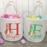 Conejito personalizado con inicial y nombre Cesta de caramelos grande de lona con asa Divertida caza de huevos de Pascua Regalo para niños Niñas
