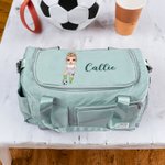 Personalisierte Cartoon Fußball Mädchen Name wasserdicht große Duffle Bag mit Fach und Schultergurt Geburtstag Geschenk für Fußball-Liebhaber