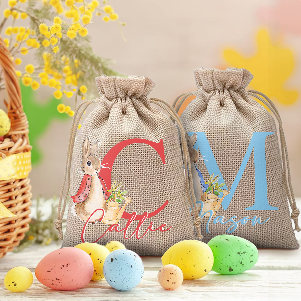 Sac à bonbons avec initiales et nom pour le lapin de Pâques personnalisé Cadeau de Pâques pour les enfants