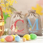 Personalized Cute Easter Bunny Drawstring Candy Gift Bag with Initial and Name Easter Gift for Kids