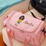 Personalisierte Cartoon Fußball Mädchen Name wasserdicht große Duffle Bag mit Fach und Schultergurt Geburtstag Geschenk für Fußball-Liebhaber