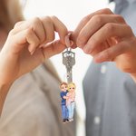 Gepersonaliseerde paar cartoon knuffelen acryl sleutelhanger met naam Valentijnsdag verjaardag tas Charms Gift voor koppels
