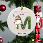 Personalized Nutcracker Clara Ballet Girl Faux Glitter Christmas Ornament with Initial Name Holiday Tree Decor Recital Gift for Ballerinas Dancers