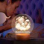Luce notturna a LED design di animali dormentanti con base in legno personalizzato con nome di mamma e bambino regalo di compleanno