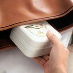 Personalized Gold-Edged Birth Flower PU Leather Jewelry Box with Name Portable Travel Essential Birthday Gift for Women