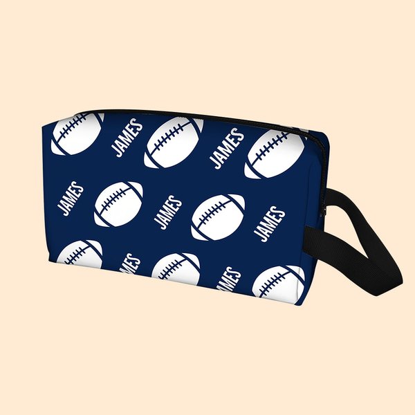 Personalized Basketball Football Name Portable Toiletry Bag with Zipper and Handle Travel Accessory Game Day Birthday Gift for Ball Sports Lover