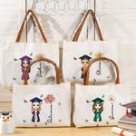 Personalized Graduation Cartoon Character Birth Flower Canvas Large Tote Bag with Name and Leather Handle Travel Accessories Birthday Gift for Women
