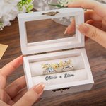 Personalised Elegant Wooden Ring Box with Names and Protective Ring Cushion Wedding Engagement Keepsake Gift for Bride Groom Couple