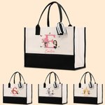 Borsa in tela riutilizzabile personalizzata con fiore di nascita nome e personaggio in stile cartone animato regalo di compleanno per donne