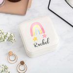Personalised Watercolour Rainbow Leather Jewellery Box with Name Jewellery Travel Case Birthday Valentine's Day Gift for Women