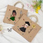 Personalizada Mariposa Personaje de dibujos animados Bolsa de yute reutilizable con flor de nacimiento y nombre Graduación Cumpleaños Regalo para niñas Amigos