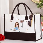 Personalisierte Cartoon Charakter Geburtsblume Schmetterling Canvas Tragetasche Tote Bag mit Namen Graduierung Geburtstag Geschenk für Mädchen Freunde