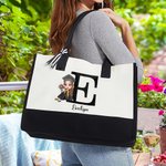 Personalizzato Cartoon Graduate Character Canvas Tote Bag con iniziale e nome Graduation Blessing Party Favor Gift for Girls Friends