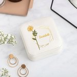 Personalized Gold-Edged Birth Flower PU Leather Jewelry Box with Name Portable Travel Essential Birthday Gift for Women