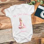 Personalised Cute Bunny Short-Sleeve 100% Cotton Baby Bodysuit with Name Birthday First Easter Gift for Baby Girl Boy