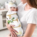 Ensemble d'emmaillotage et de bonnet à nœuds en coton multicolore personnalisé Cadeau d'anniversaire de douche de bébé pour les nouveaux-nés