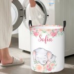 Cestino per la biancheria impermeabile in tessuto Oxford con stampa floreale elefante personalizzato con nome regalo di compleanno per bambini