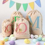 Personlig söt påskhare presentpåse med dragsko med initialer och namn påskfödelsedagspresent för barn familj