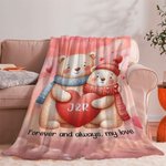 Manta personalizada de dibujos animados de una pareja de osos enamorados con texto decoración para el hogar regalo de San Valentín para parejas