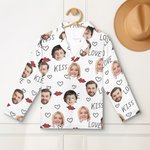 Personalised Kiss Love 1-3 Face Photos Unisex Long Sleeve Soft Pajamas Set Valentine's Day Anniversary Birthday Gift for Couples