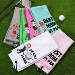 Personalized Cartoon Character Absorbent Waffle Golf Towel with Title and Hanging Clip Sports Accessories Birthday Sports Gift for Golf Player Lover