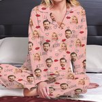Personalised Kiss Love 1-3 Face Photos Unisex Long Sleeve Soft Pajamas Set Valentine's Day Anniversary Birthday Gift for Couples