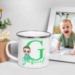 Personalised Cute Cartoon Character 12oz Enamel Mug with Name and Initial Back to School Birthday Gift for Family Kids