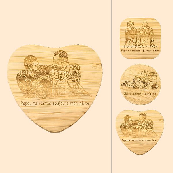 Chargeur Sans Fil en Bois Personnalisé avec Photo et Texte Gravés ou Imprimés Cadeau Anniversaire pour Famille Ami