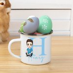 Personalised Cute Cartoon Character 12oz Enamel Mug with Name and Initial Back to School Birthday Gift for Family Kids