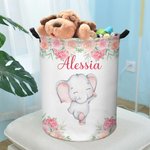 Cestino per la biancheria impermeabile in tessuto Oxford con stampa floreale elefante personalizzato con nome regalo di compleanno per bambini