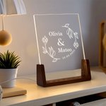 Personalisierte Floral Monogramm Initialen LED-Nachtlicht mit Namen Datum und hölzerne Basis Home Decor Valentinstag Hochzeit Geschenk für Paar
