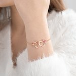 Pulsera personalizada de plata de ley con doble corazón entrelazado, piedras de nacimiento y nombres grabados Regalo de San Valentín Aniversario para mujer