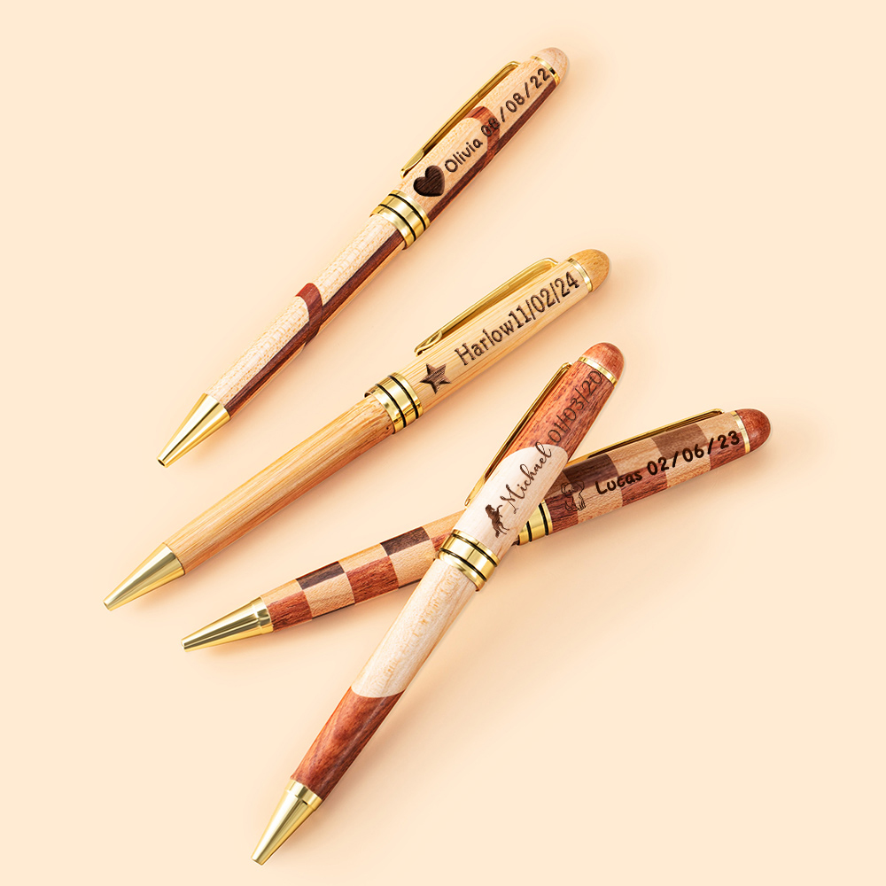 Stylo à bille en bois à motif mosaïque classique personnalisé avec texte gravé Cadeau d'anniversaire pour la famille, les amis et les collègues