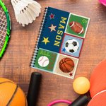 Acquerello personalizzato Calcio Calcio Basket Baseball All Star A5 Quaderno a spirale foderato Compleanno Regalo di ritorno a scuola per bambini amanti dello sport