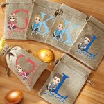 Personalizzato Cartoon Character Initial Pasqua Burlap Drawstring Candy Gift Bag con nome Pasqua Holiday Party Favors regalo per ragazzi ragazze