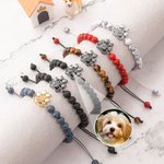 Personalised Dog Paw Print Photo Projection Braided or Beaded Elastic Bracelet Memorial Sympathy Keepsake Gift for Loss of Pet